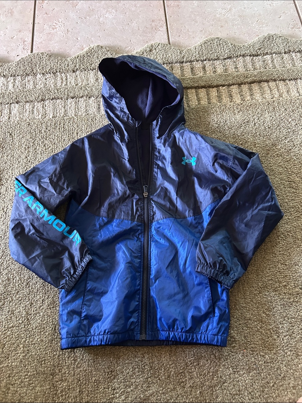 Under Armour Navy and Royal Blue Kids' Hooded Rain Jacket